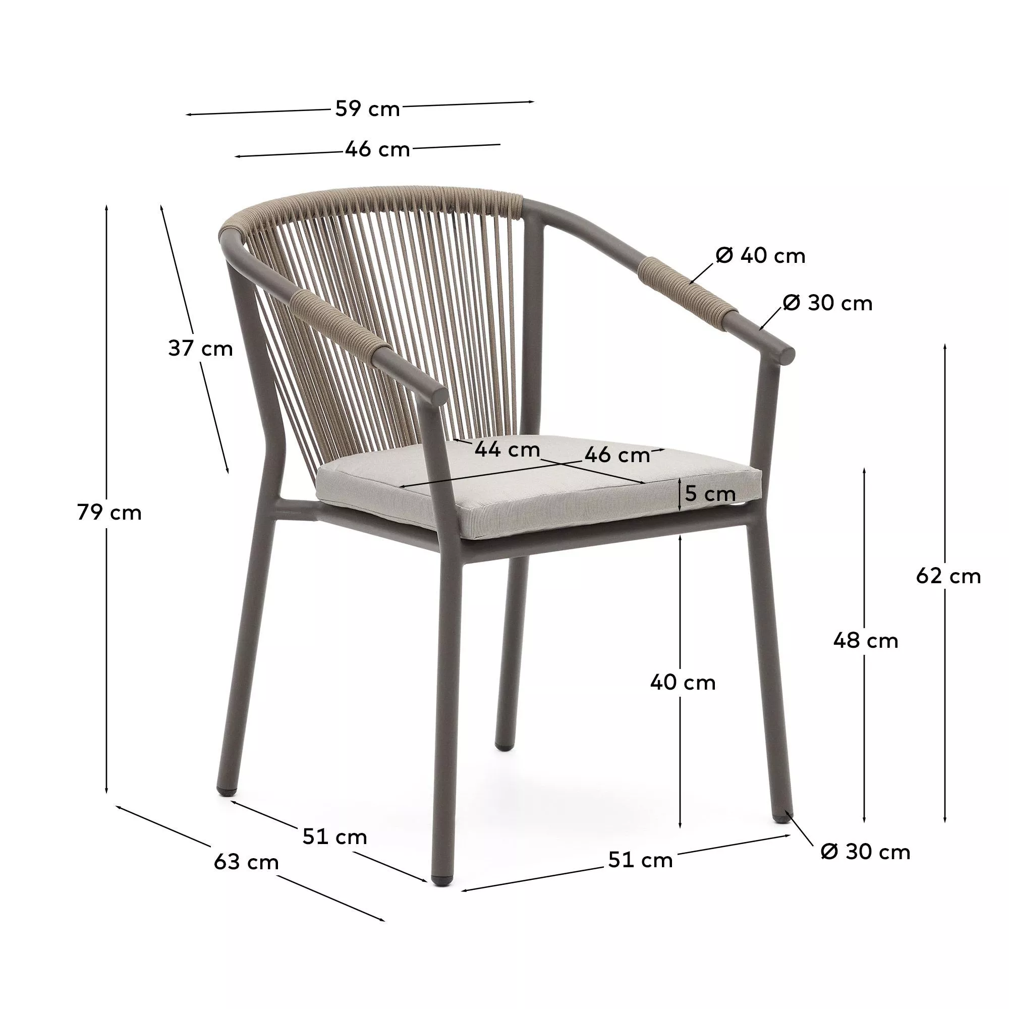 Садовый стул La Forma Xelida алюминий и коричневый шнур