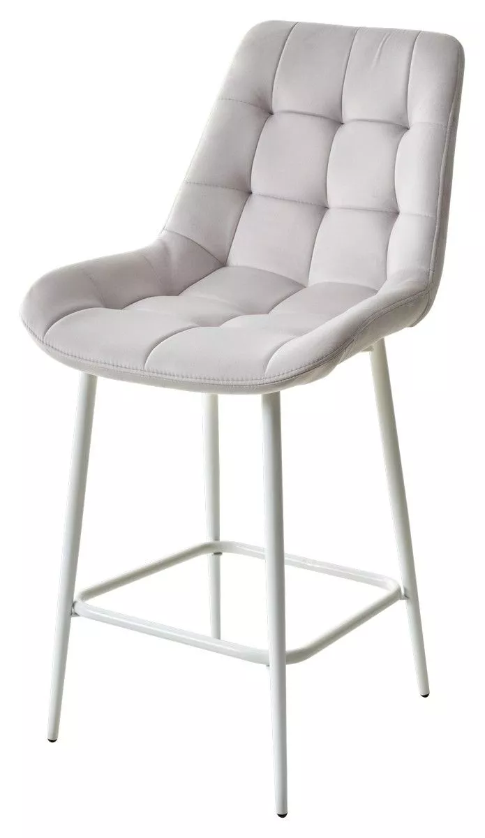 Полубарный стул ХОФМАН цвет H-09 Светло-серый велюр / белый каркас