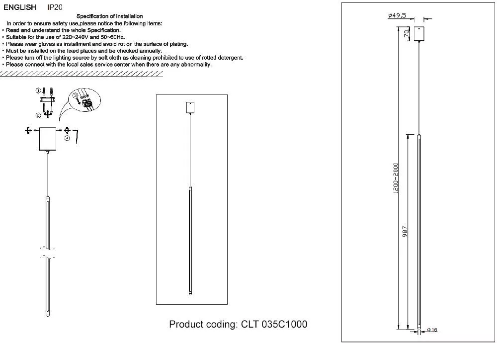 Подвесной светильник Crystal Lux CLT 035C1000 WH
