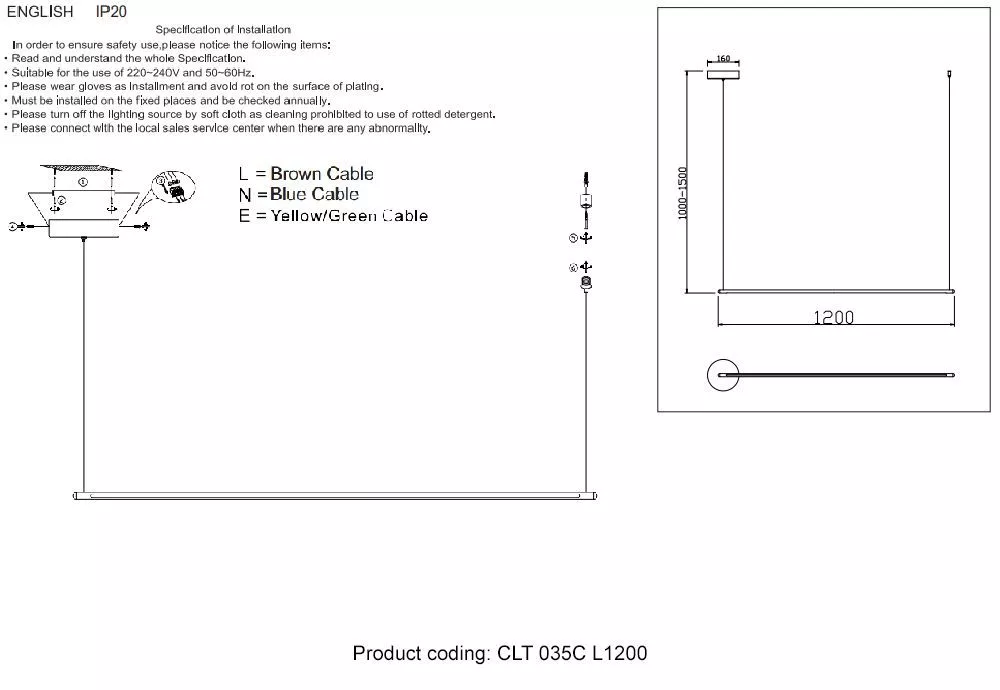 Подвесной светильник Crystal Lux CLT 035C L1200 BL