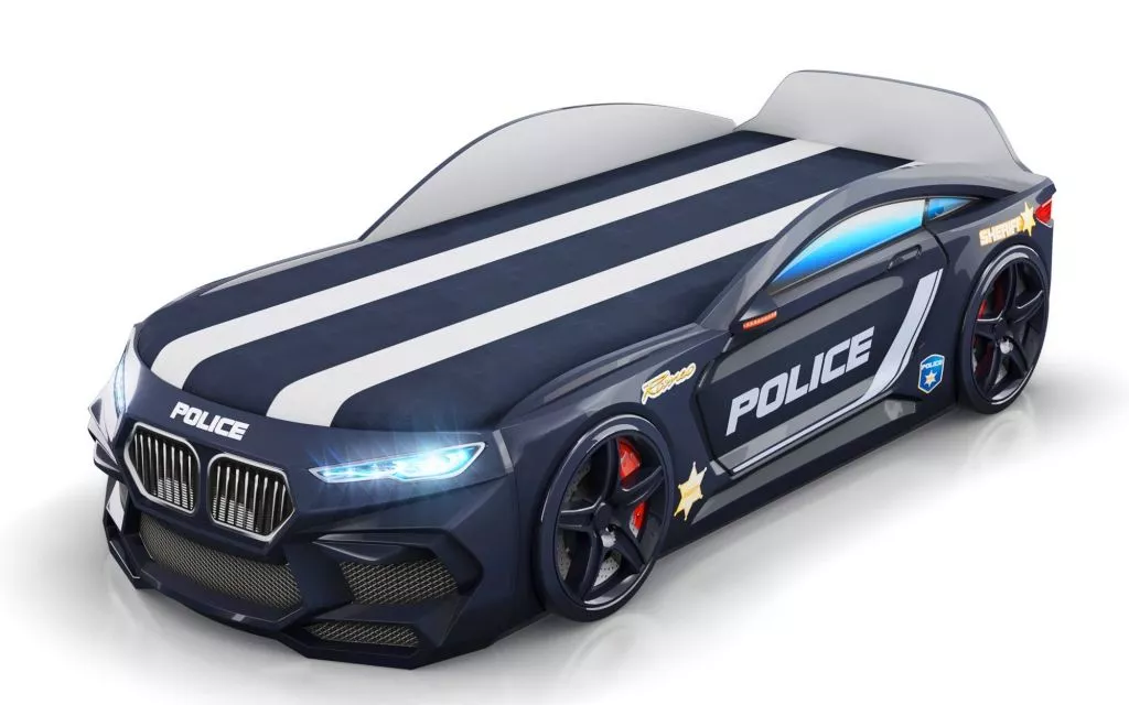 Кровать машинка ROMEO-M с подсветкой фар полиция черный