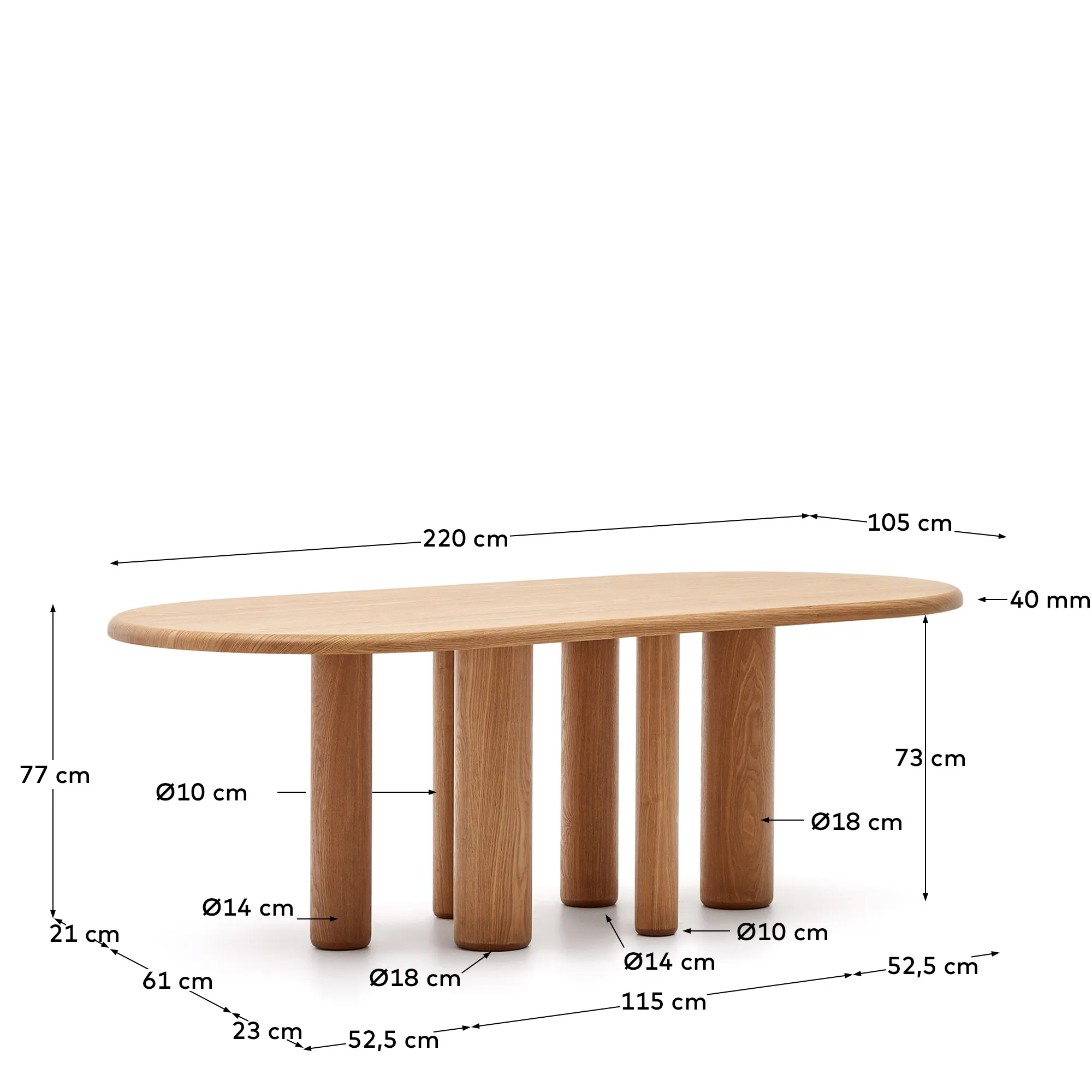 Овальный обеденный стол La Forma Mailen шпон ясеня натуральная отделка 179292
