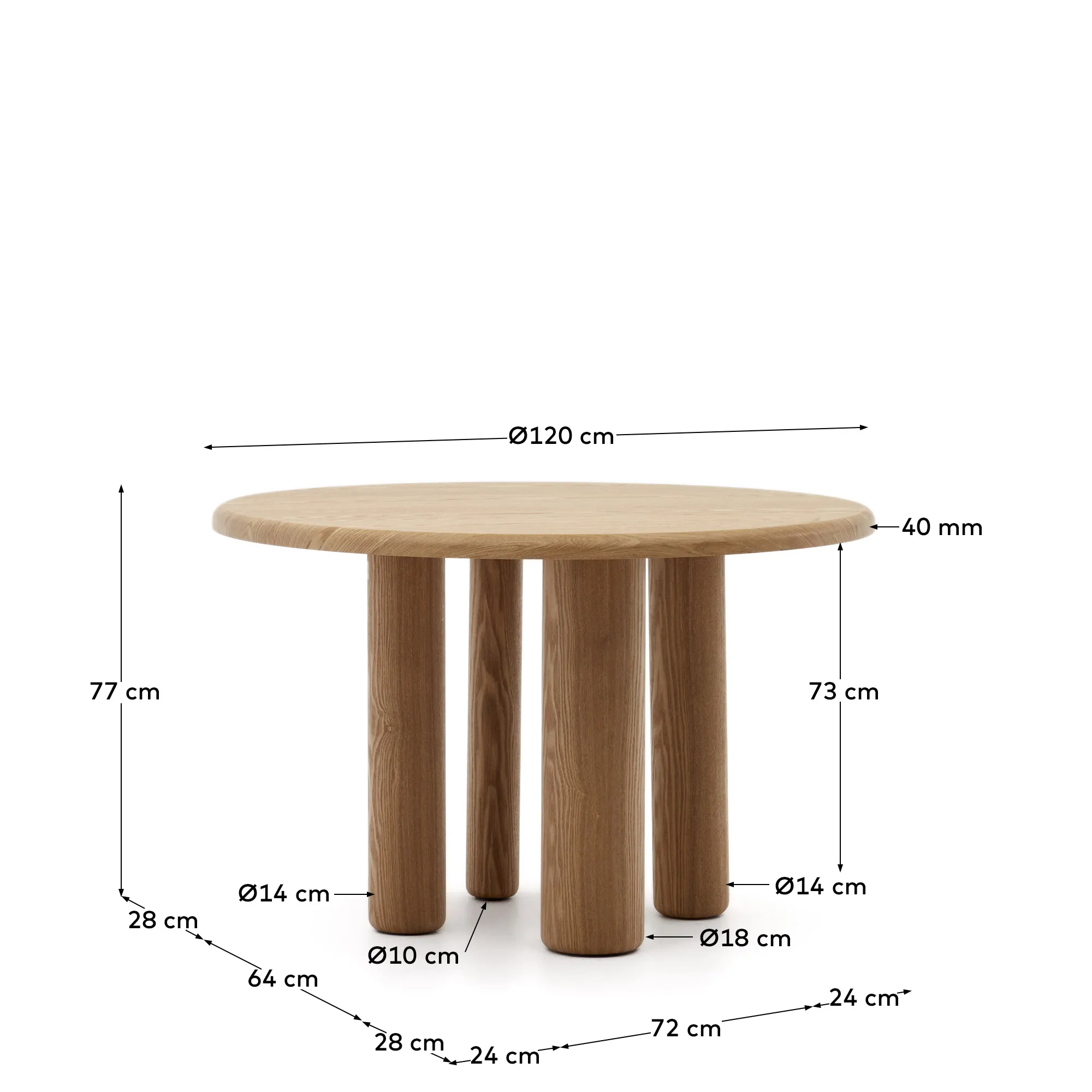 Круглый обеденный стол La Forma Mailen шпон ясеня натуральная отделка 178212