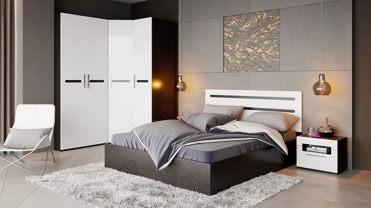 Модульная спальня Фьюжн Белый глянец Венге Линум