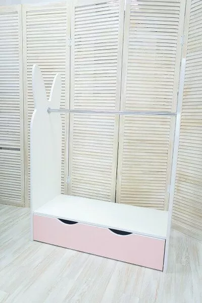 Стеллаж-вешалка с ящиком Зайка розовый