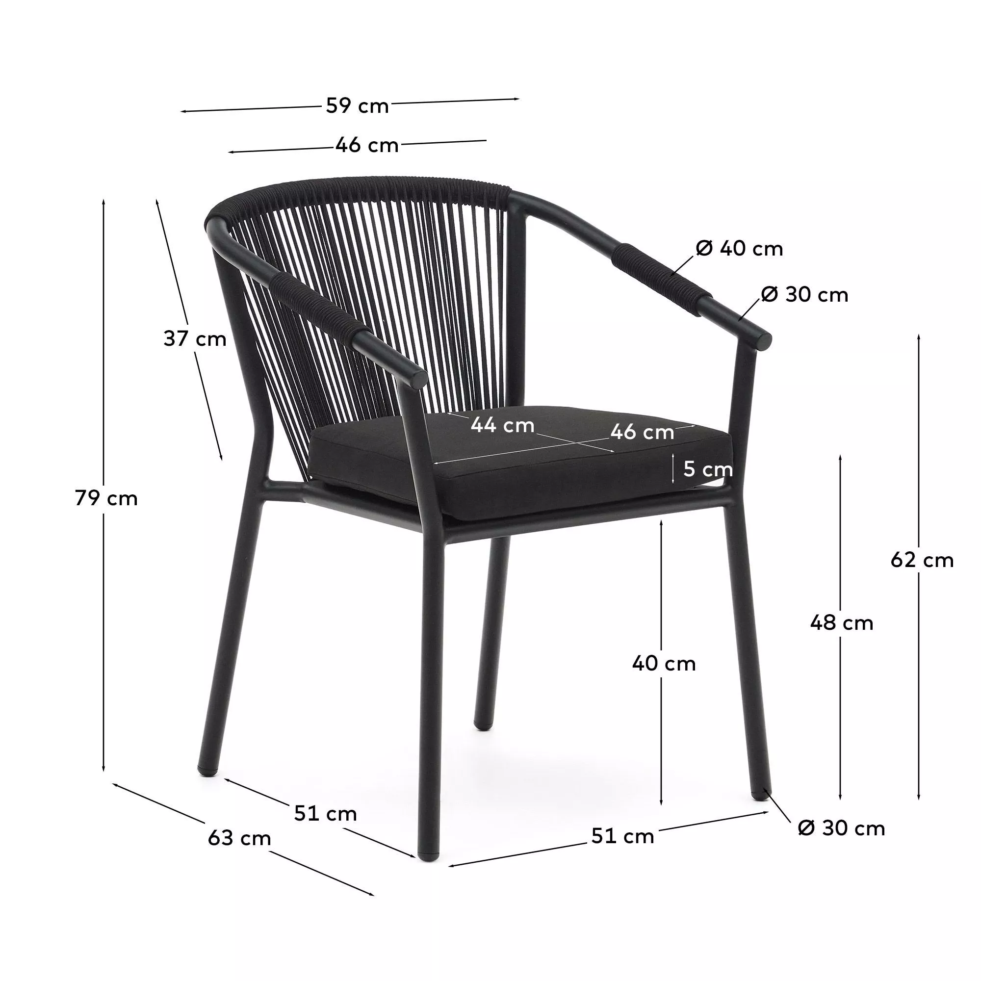 Садовый стул La Forma Xelida алюминий и черный шнур