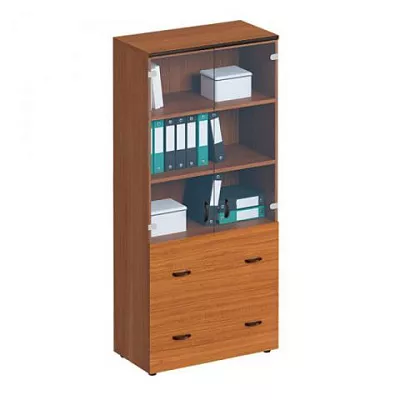 Шкаф для документов с ящиками со стеклянными прозрачными дверями ДИН-Р ДР 993 СО