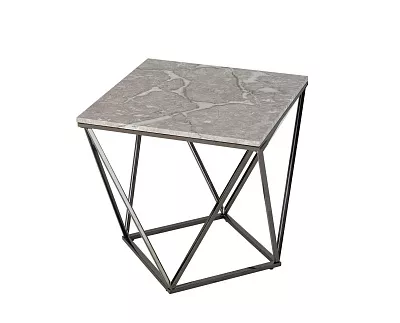 Журнальный столик Авалон 61х61 серый мрамор сталь темный хром