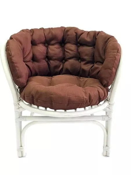 Кресло из ротанга Багама белый матовый (подушки твил полные коричневые)