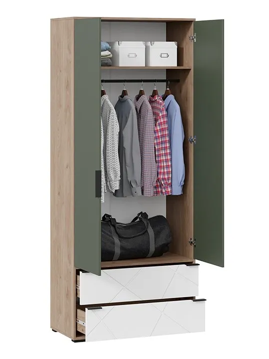 Шкаф для одежды комбинированный Лео гикори джексон белый матовый дымчатый зеленый ТД-410.07.22