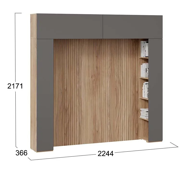 Шкаф навесной со стеллажами и панелями Порто яблоня беллуно графит софт СМ-393.21.022-23
