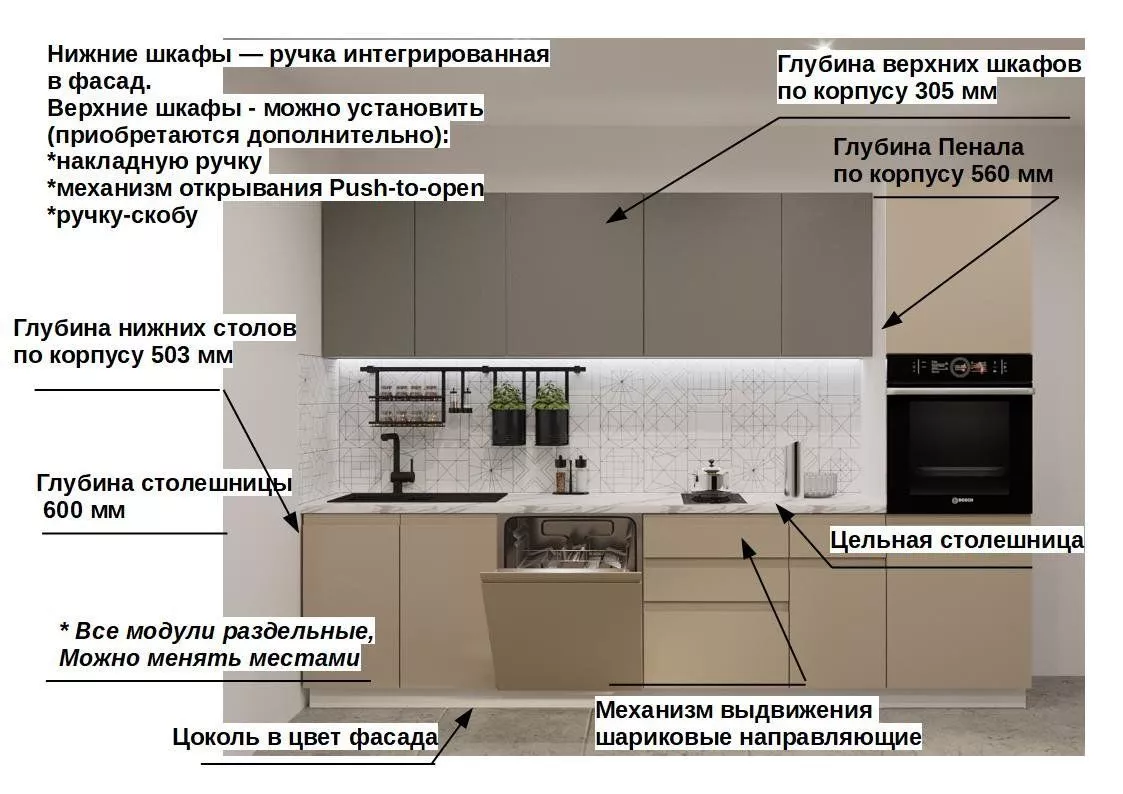 Прямой кухонный гарнитур Обсидиан / Пикрит Лайн 3 метра (арт.13)