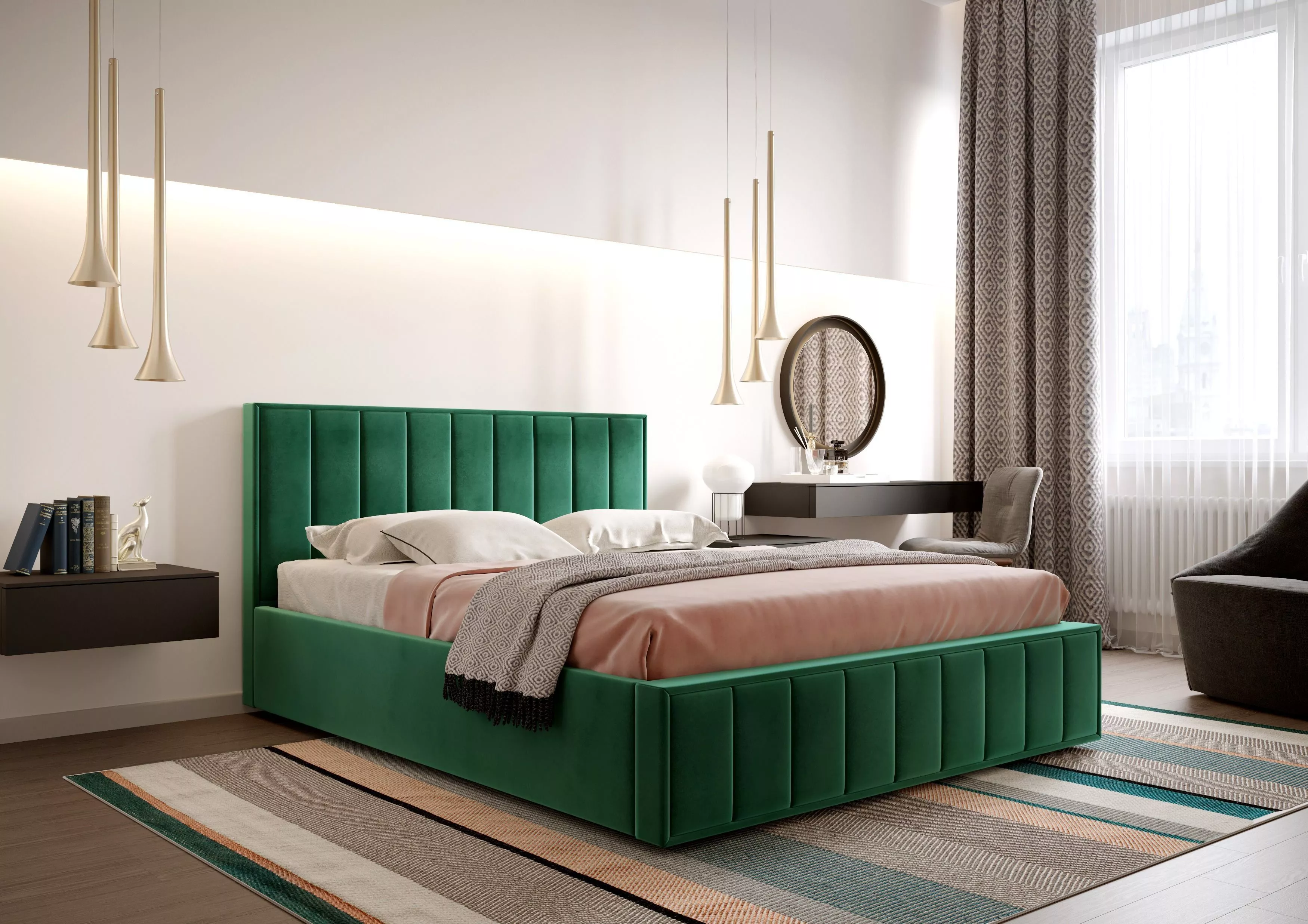 Кровать Вена 1400  с ПМ и бельевым ящиком мора зеленый