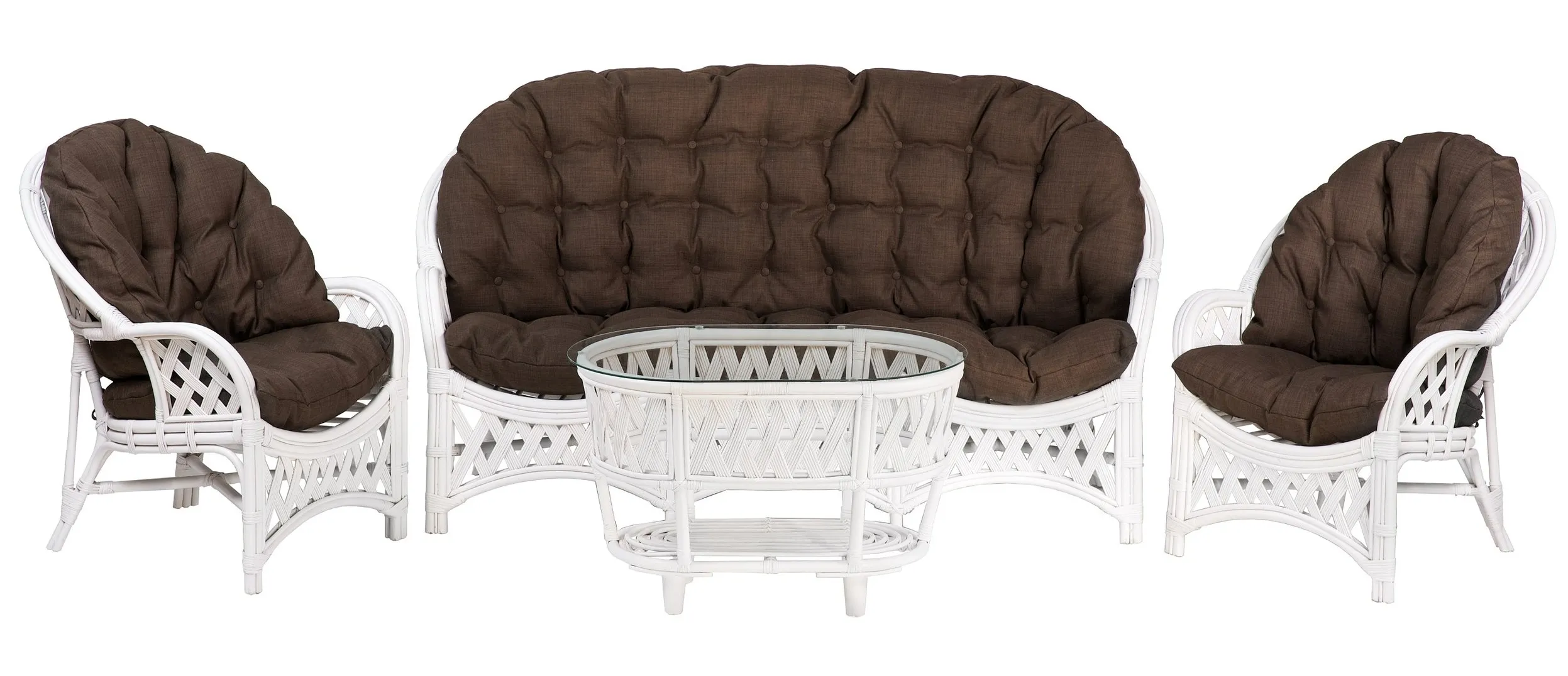 Комплект мебели из ротанга Черчилль (Рузвельт) с 3-х местным диваном и овальным столом белый матовый