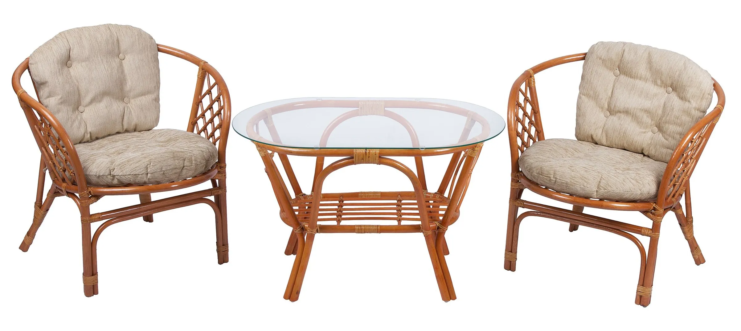 Комплект мебели из ротанга Багама дуэт с овальным столом коньяк (подушки шенилл обычные светлые)