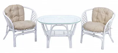 Комплект мебели из ротанга Багама дуэт с овальным столом белый (подушки шенилл обычные светлые)