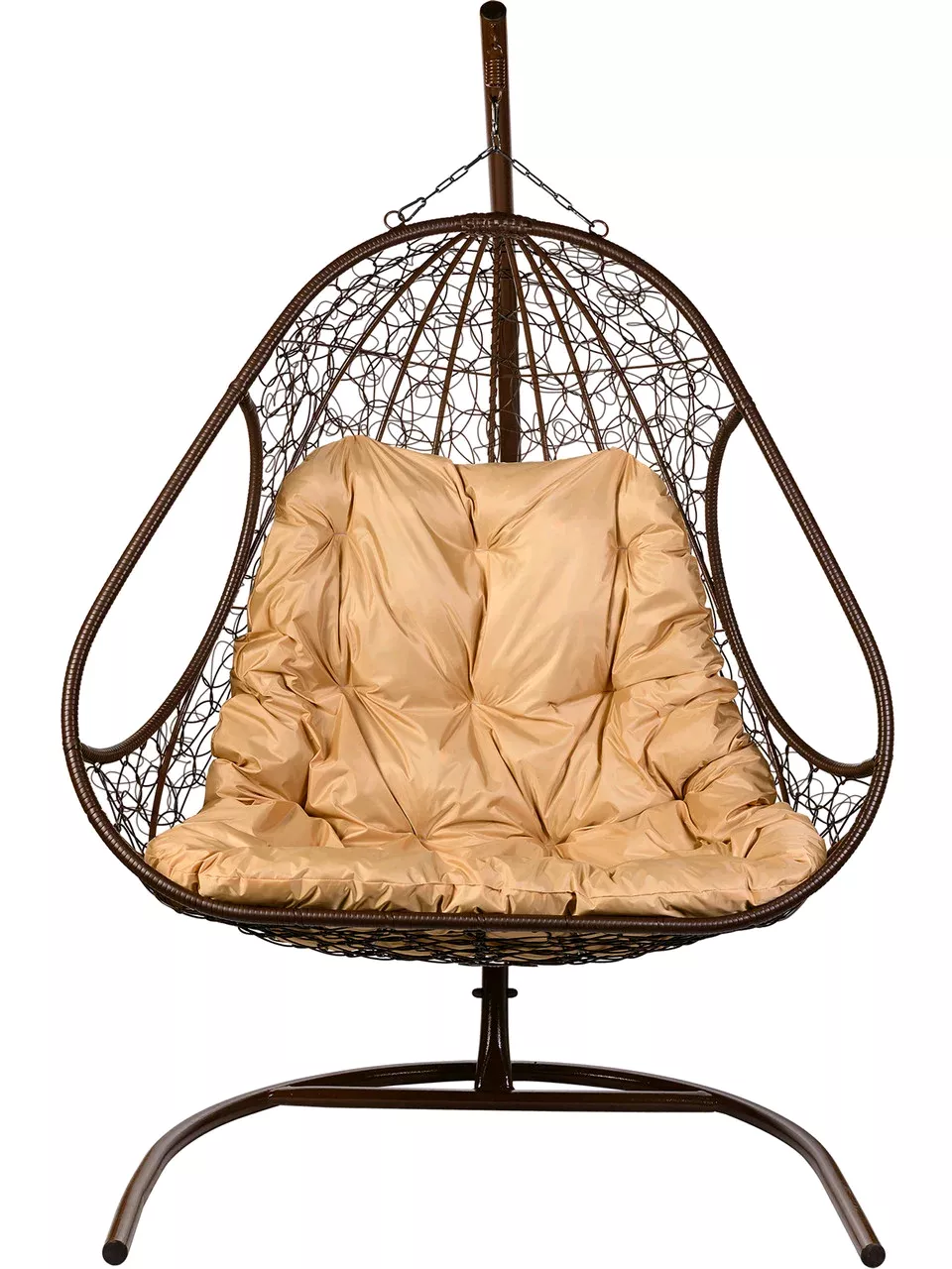Двойное подвесное кресло Bigarden Primavera Brown с бежевой подушкой