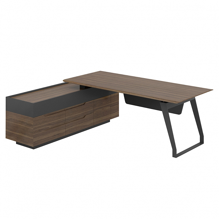 Стол руководителя на тумбе левый 2200*1800 Norden Кварц QZ.0101.WA.GF + QZ.0201.4.WA.GF.L-SP Орех Авиньон / Графит