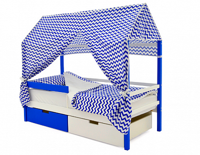 Кровать-домик с крышей Svogen сине-белый