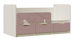 Детская кровать с бортиком и ящиками Юниор 4 800х1600 Шарли pink / Дуб Крафт Белый Миф