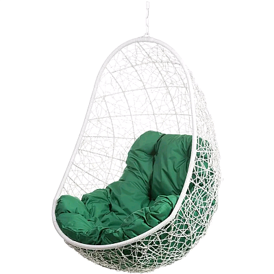 Подвесное кресло без стойки Bigarden Easy White BS с зеленой подушкой