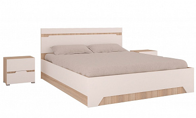 Двуспальная кровать Анталия Горизонт с тумбами Сонома / Белый Софт